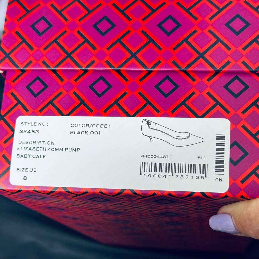 Tory Burch Elizabeth 40MM Pumps Black Baby Calf Leather Preowned In Box Sz 8 - Picture 10 of 10